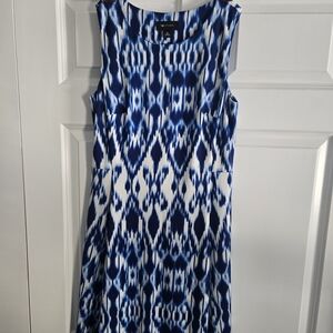 AB Studio Blue and White Patterned Midi Dress